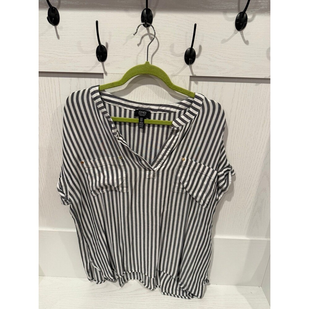 Jones NY striped pullover blouse shirt size XL grey white stripe